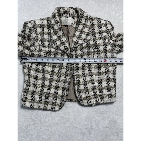 Doncaster 100% Silk Tweed Cropped Blazer Neutral Plaid Jacket Business Size Sm. - Picture 8 of 8